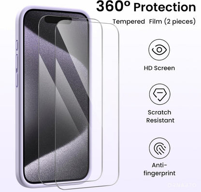 Flüssige Silikon Hülle iPhone 15 Pro Max + Kameraschutz + 2 Schutzfolien 6.7