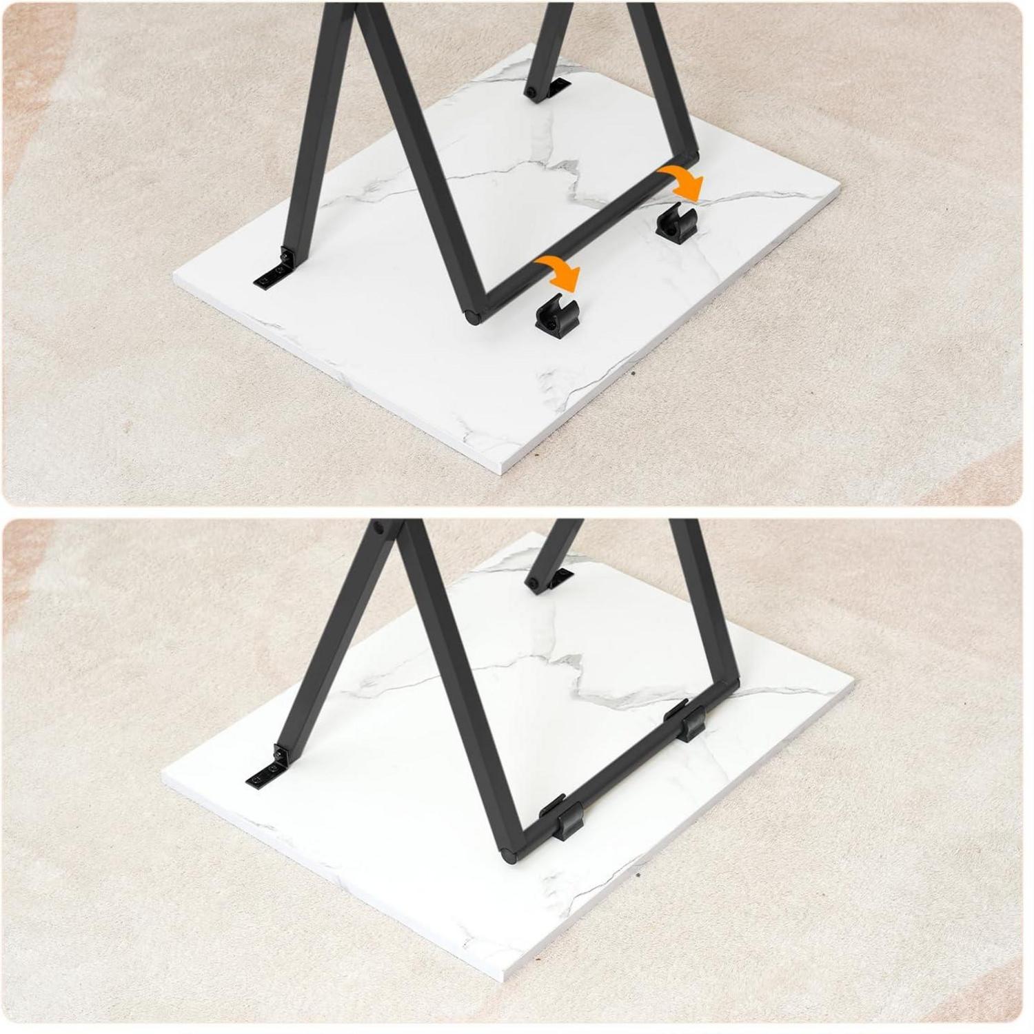 Klappbarer Beistelltisch Marmor Schwarz Sofatisch TV Tray 48x36x66.5 cm