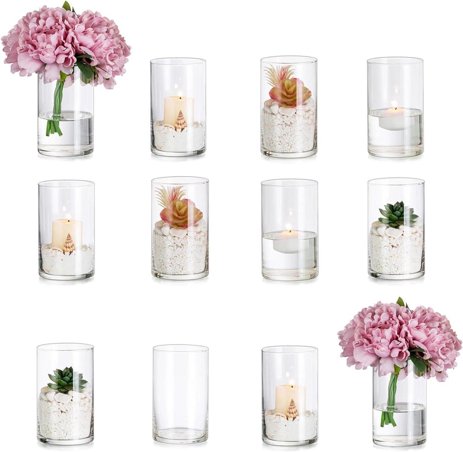 Romadedi Glaszylinder Kerzenhalter 12er Set - Windlicht Vase für