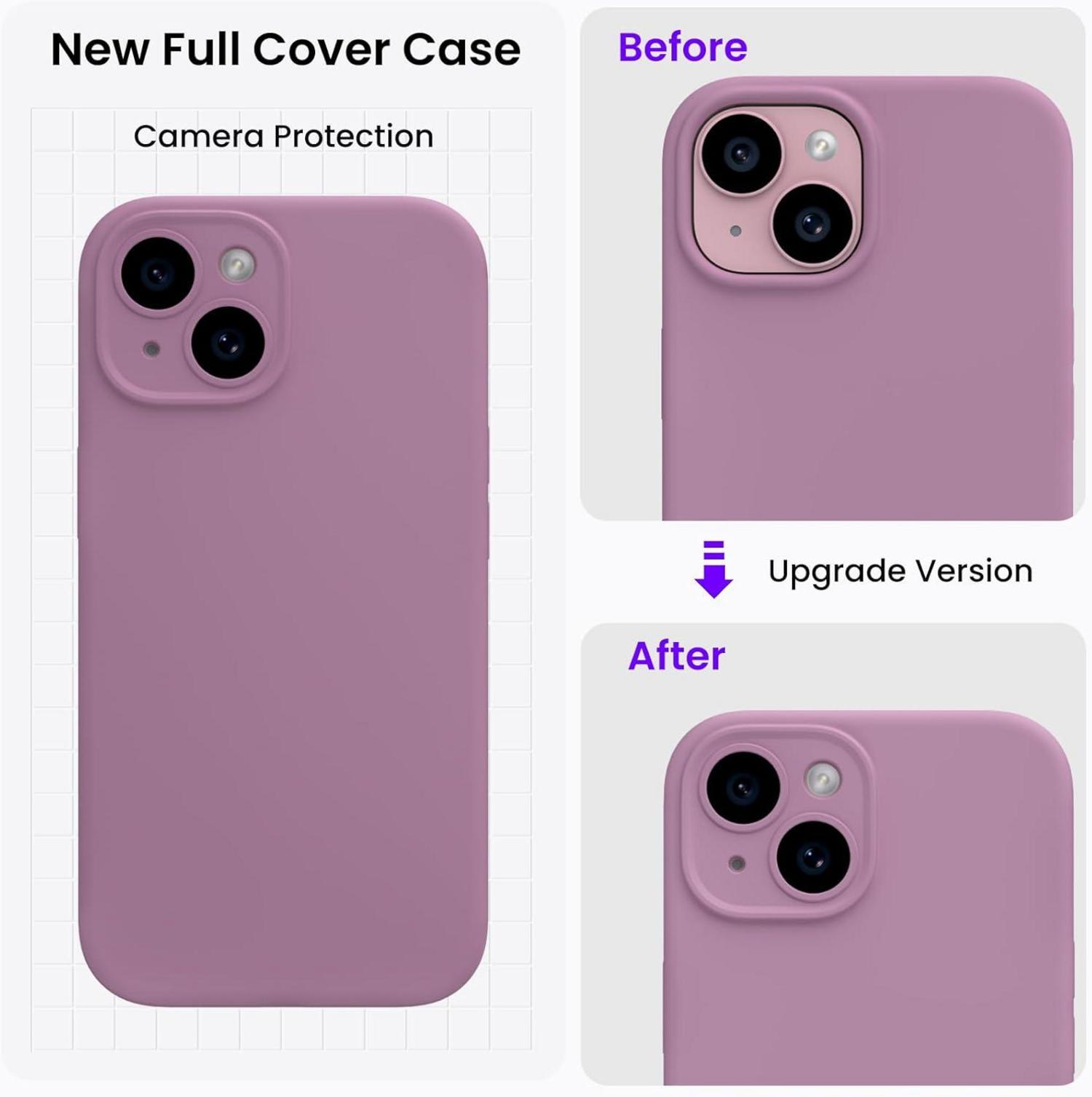 ORNARTO iPhone 15 Hülle mit Kameraschutz und 2 Schutzfolien - Lila Flieder