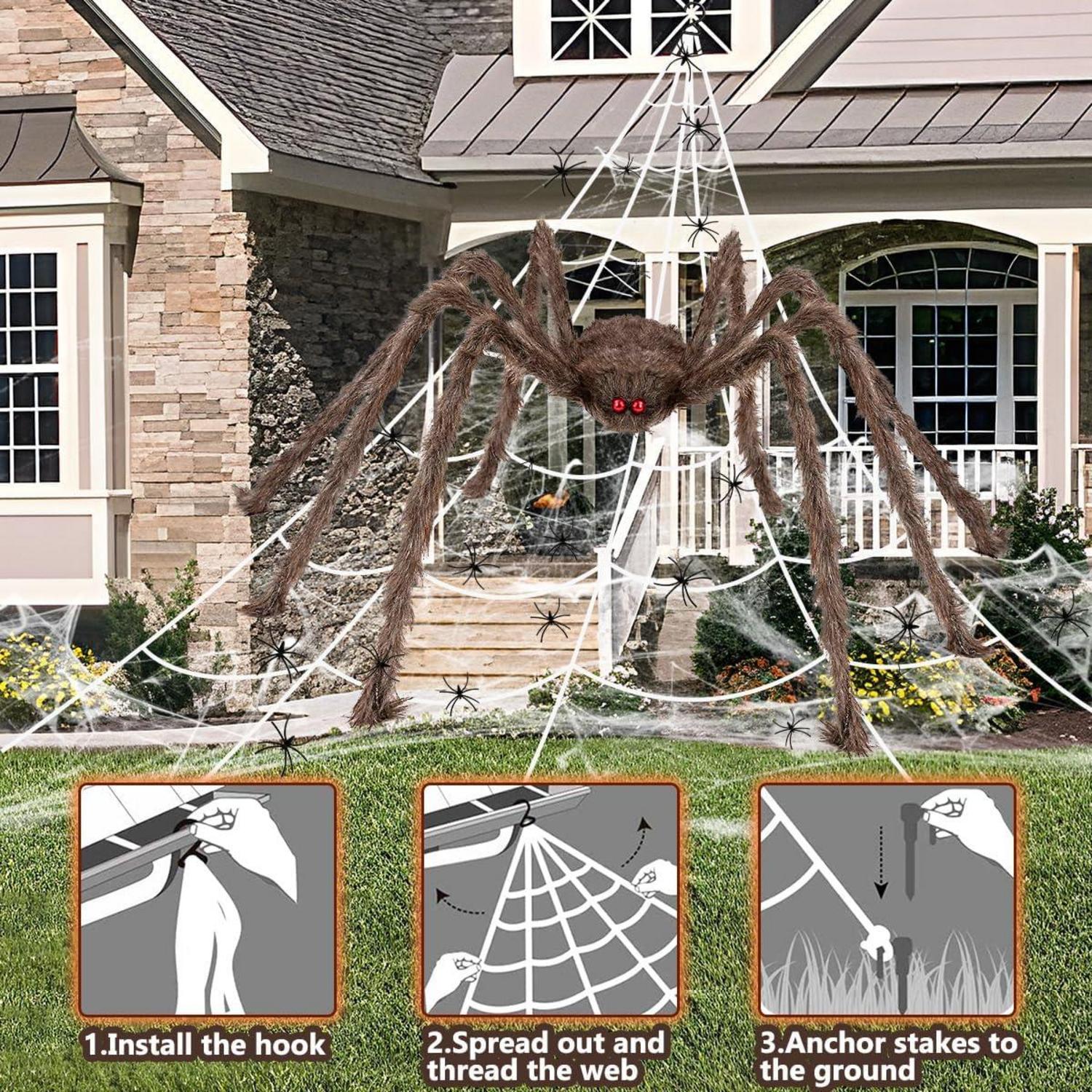 iZoeL XXL Halloween Deko Set Riesige Spinnennetz 200cm Spinne Spinweben 30 Mini