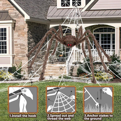 iZoeL XXL Halloween Deko Set Riesige Spinnennetz 200cm Spinne Spinweben 30 Mini