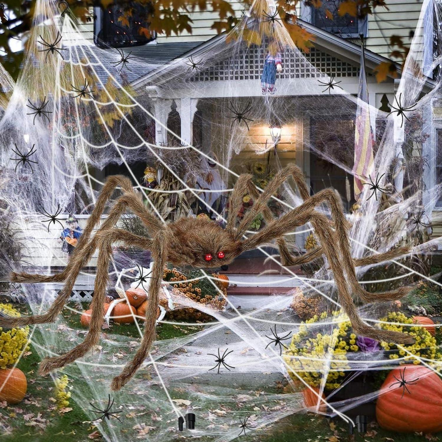 Halloween Deko Set 700cm Spinnennetz 200cm Riesenspinne 30 Mini Spinne