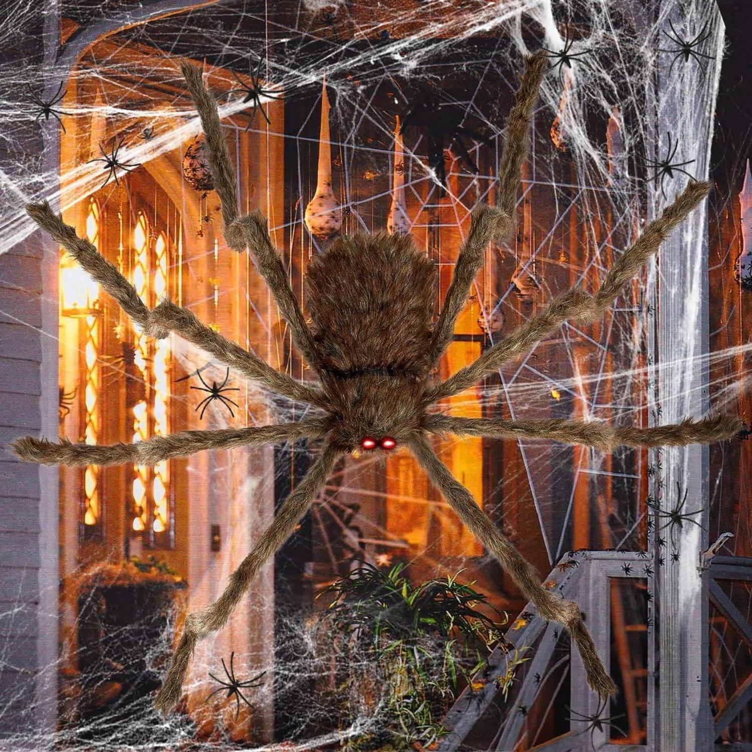 iZoeL XXL Halloween Deko Set Riesige Spinnennetz 200cm Spinne Spinweben 30 Mini