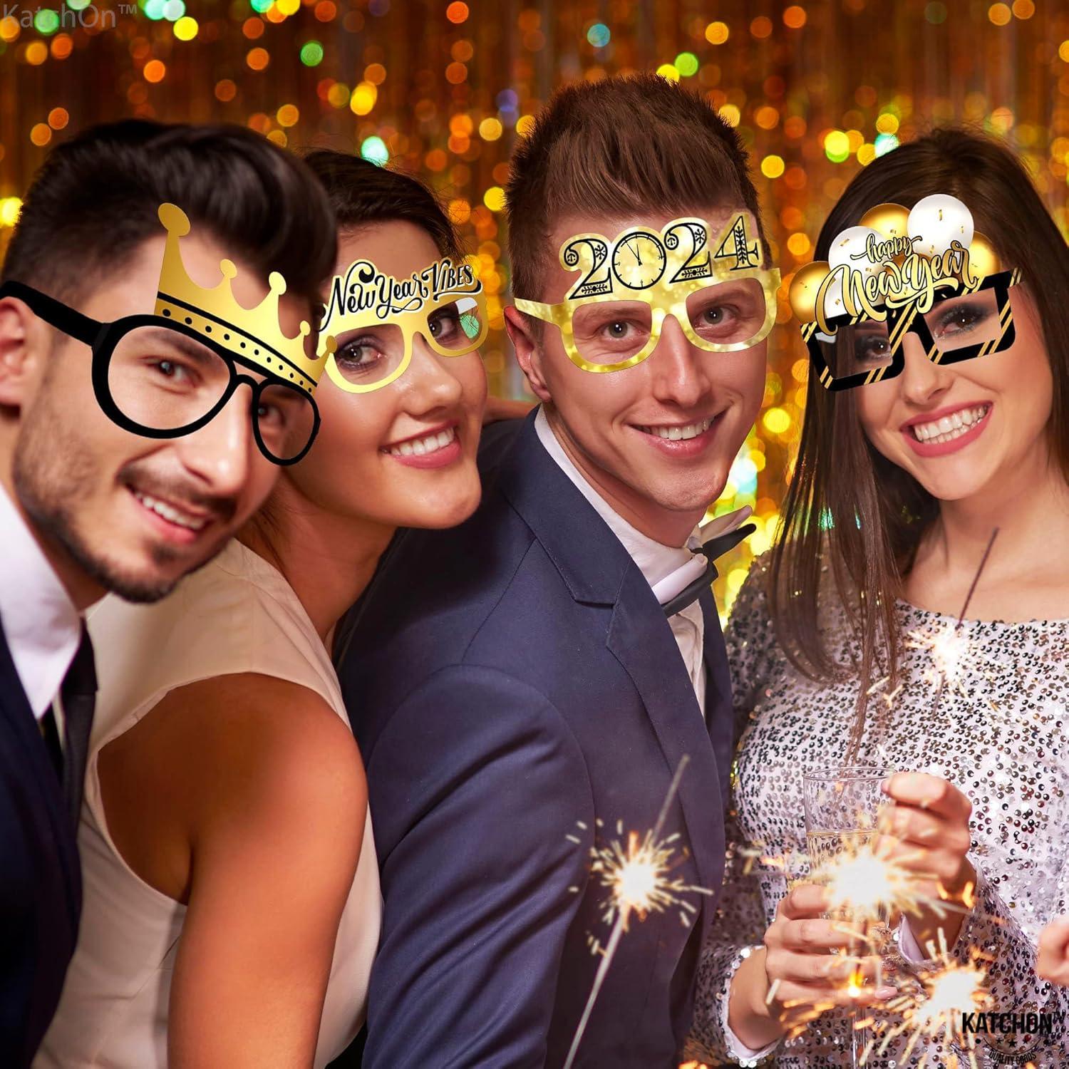 12er Silvester Deko 2024 Party Foto Requisiten Brille Gläser Glück Silvester