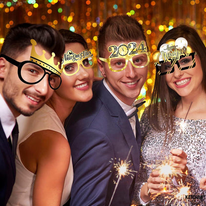 12er Silvester Deko 2024 Party Foto Requisiten Brille Gläser Glück Silvester