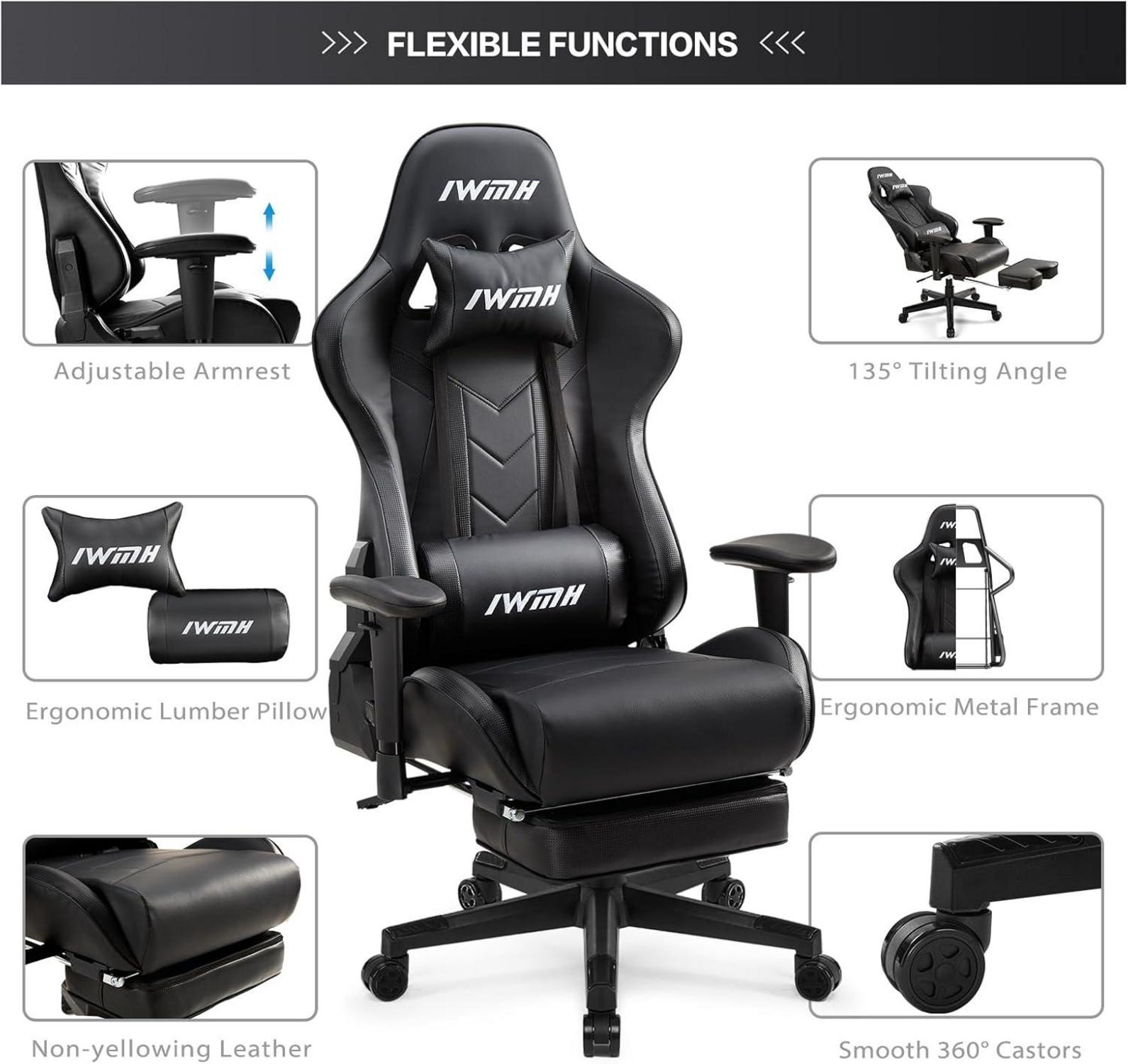 Ergonomischer Gaming Stuhl mit Fußstütze, verstellbarer