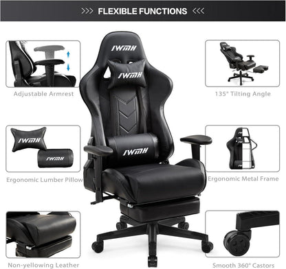 Ergonomischer Gaming Stuhl mit Fußstütze, verstellbarer