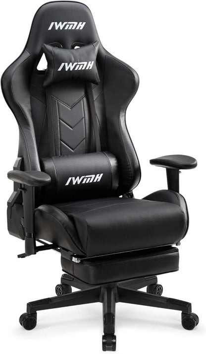 Ergonomischer Gaming Stuhl mit Fußstütze und verstellbarer Kopfstütze