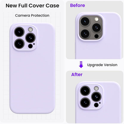 iPhone 15 Pro Hülle mit Kameraschutz und 2 Schutzfolien, Flüssiges Silikon, Flieder
