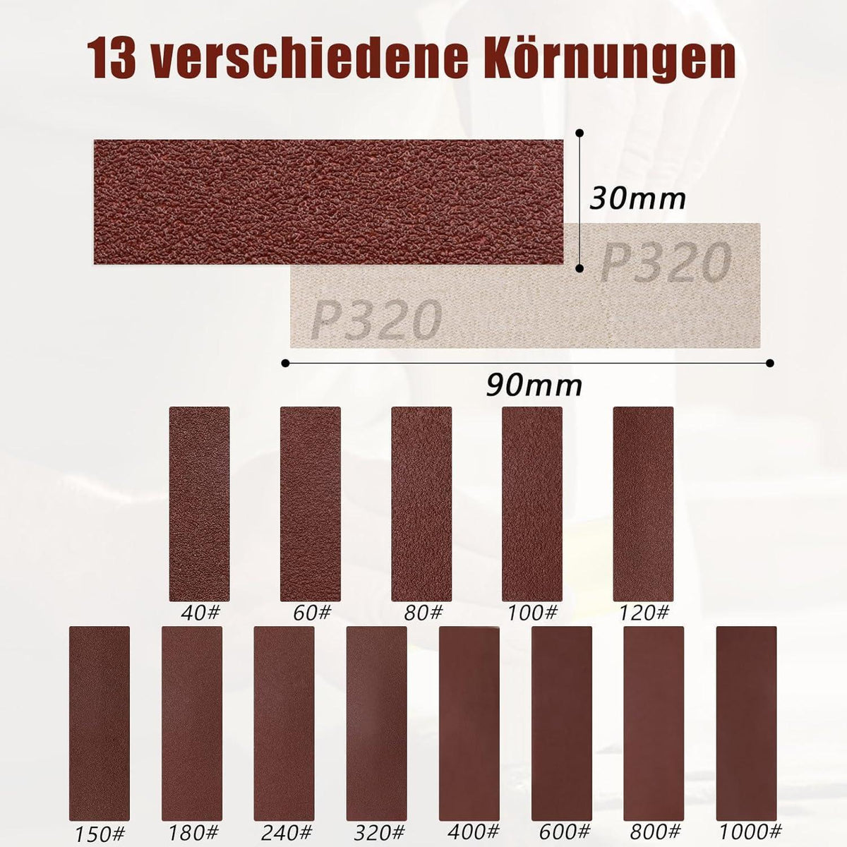 Schleifklotz Set mit 130 Schleifblättern, 13 Körnungen