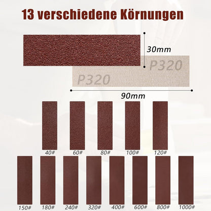 Schleifklotz Set mit 130 Schleifblättern, 13 Körnungen