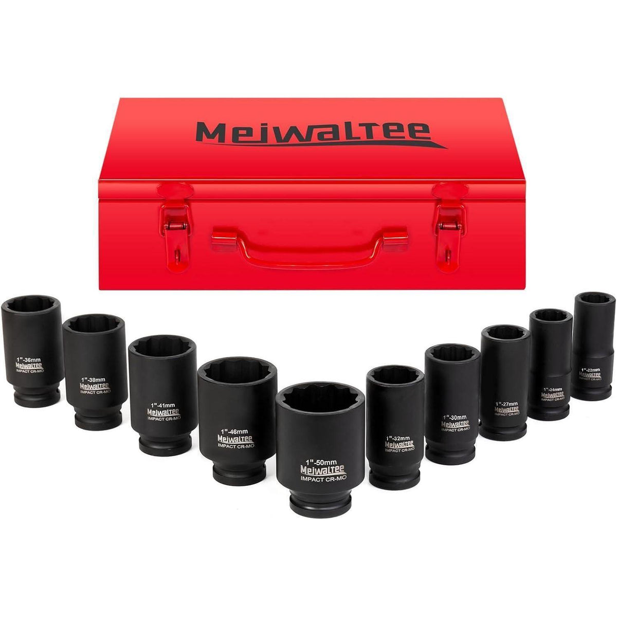 1" Schlagschrauber Nüsse Set, 90MM Tief, 10-teilig, Metrisch 22-50MM