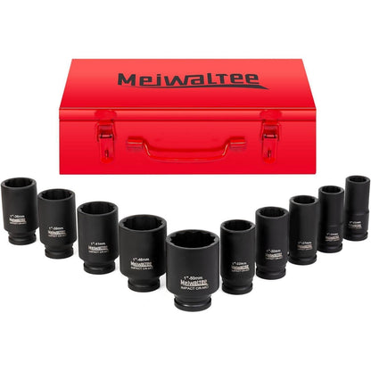 1" Schlagschrauber Nüsse Set, 90MM Tief, 10-teilig, Metrisch 22-50MM