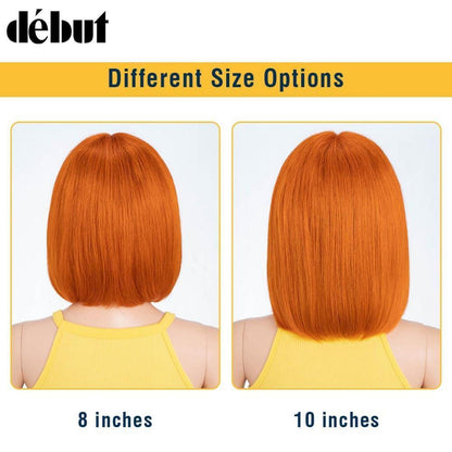 Orange Straight Bob Perücke Echthaar mit Lace Front 25cm