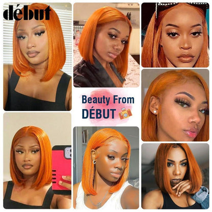 Orange Straight Bob Perücke Echthaar mit Lace Front 25cm