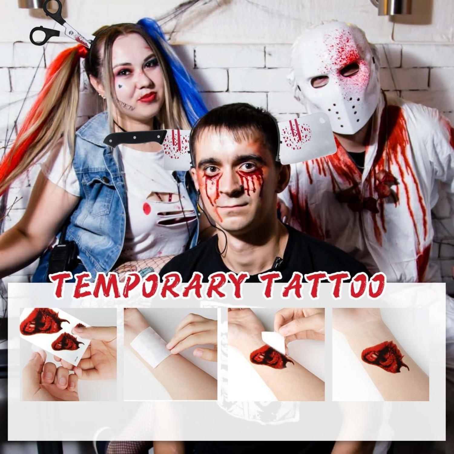 Halloween Haarreifen Set Horror Haarreif mit Tattoo Aufkleber
