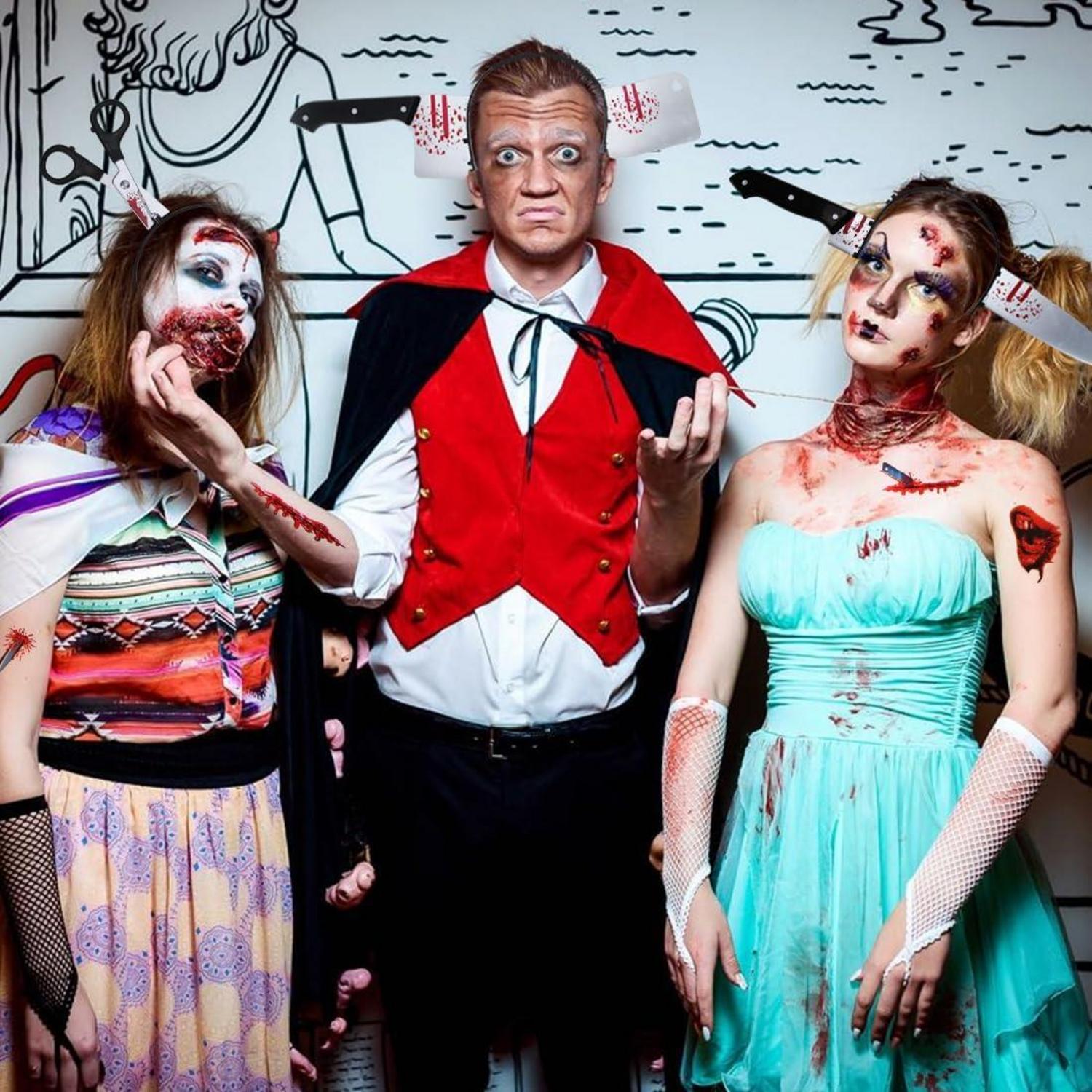 Horror Halloween Haarreifen Set mit Tattoo Aufkleber, 3-teilig
