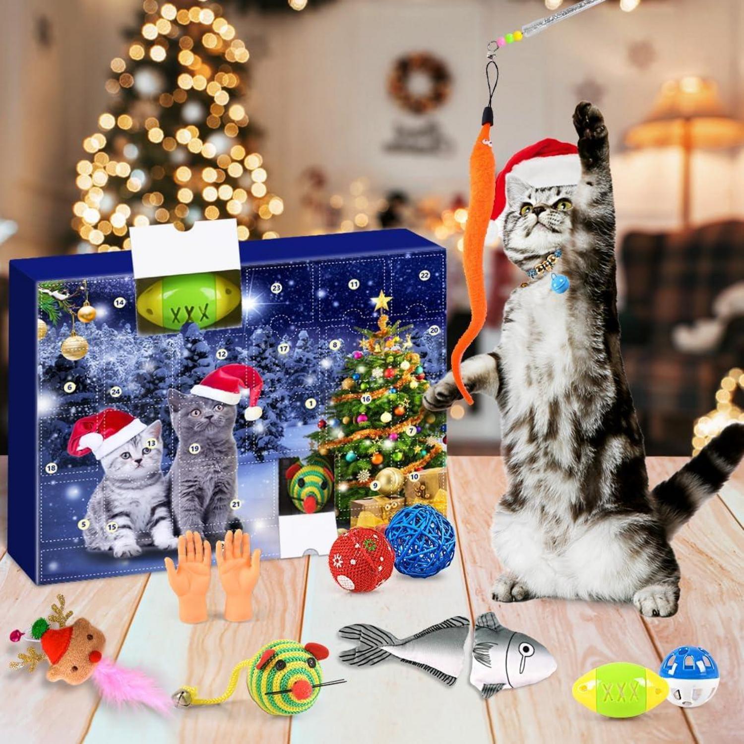 iZoeL Adventskalender Katzen Katzenspielzeug Weihnachten 24 Spielzeugmäuse