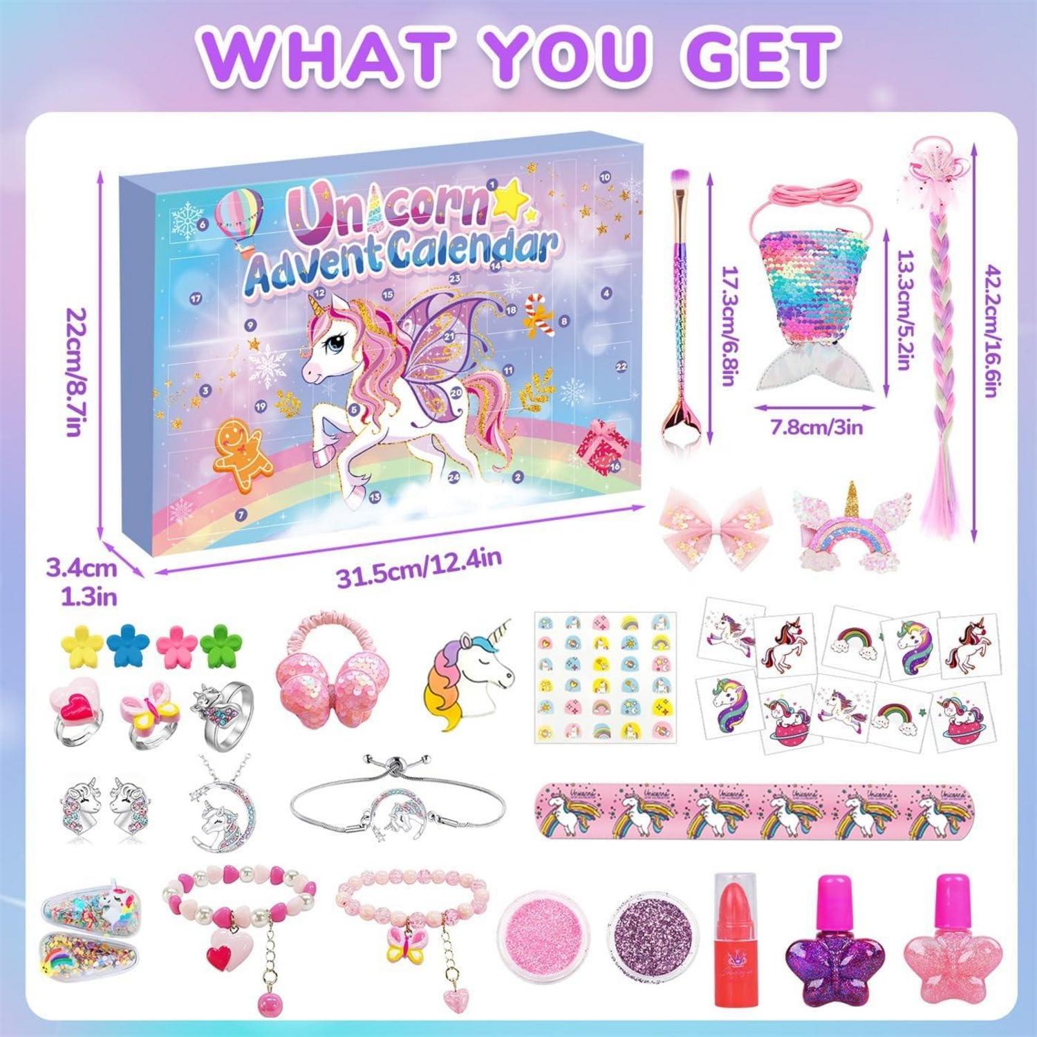 Adventskalender Einhorn Mädchen 24 Füllungen Schmuck