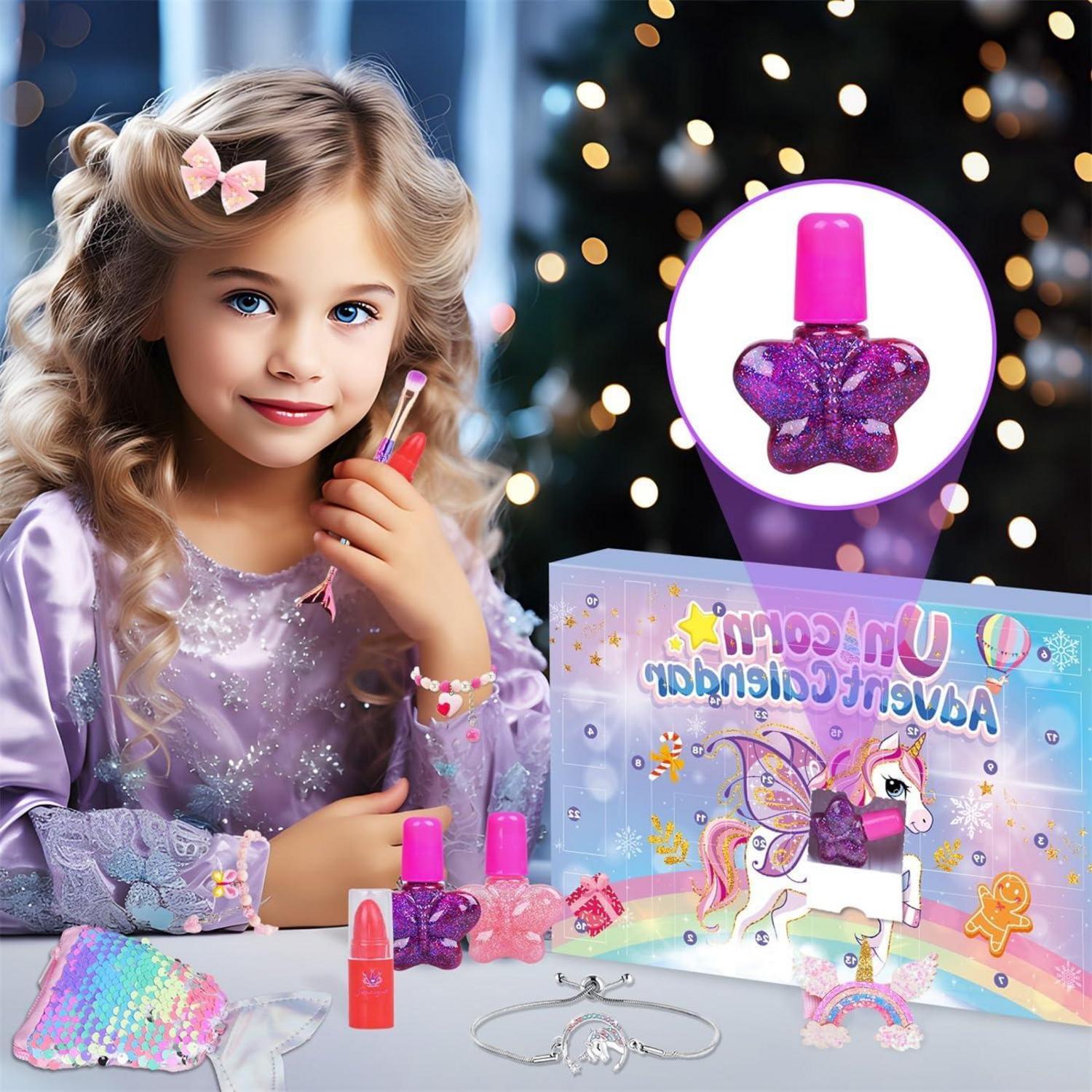 Adventskalender Einhorn Mädchen 24 Füllungen Schmuck Haarschmuck