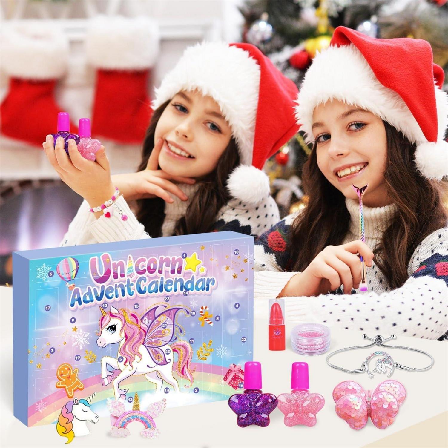 Adventskalender Einhorn Mädchen 2024 Haarschmuck Fingertattoo