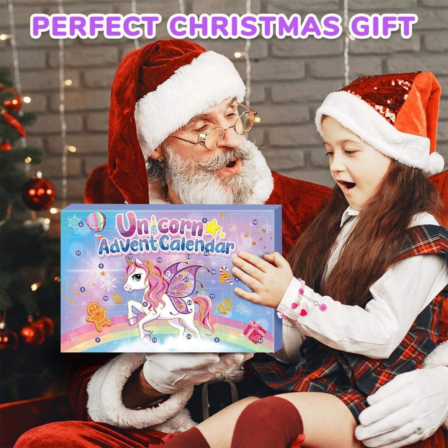 iZoeL Adventskalender Einhorn Mädchen 2024 Schmuck Haarschmuck Tattoo