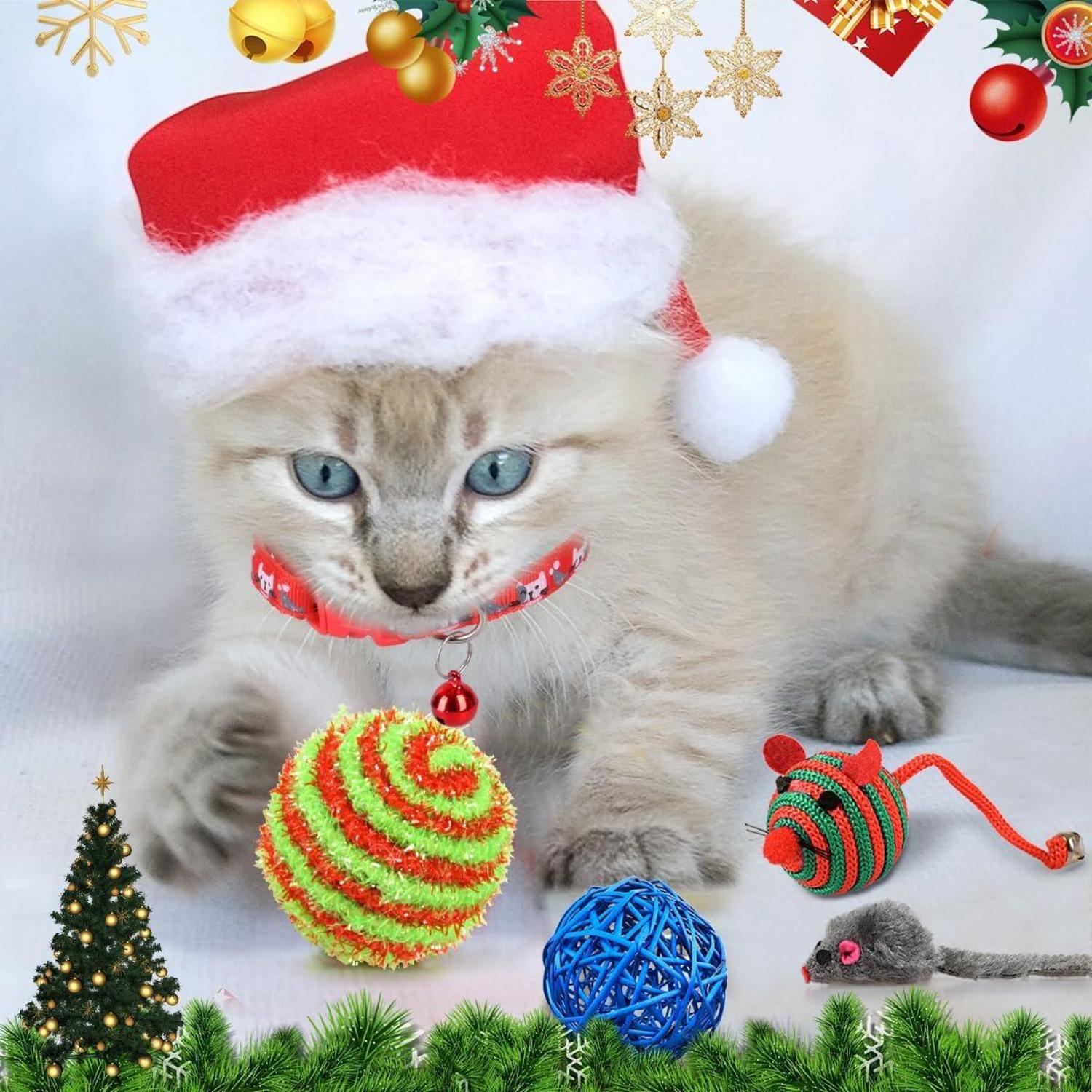 Katzen Adventskalender 2024 Weihnachtsgeschenk 24 Spielzeuge Halsband Mäuse