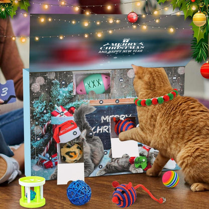 Katzen Adventskalender 2024 Weihnachtsgeschenk 24 Spielzeuge Halsband Mäuse