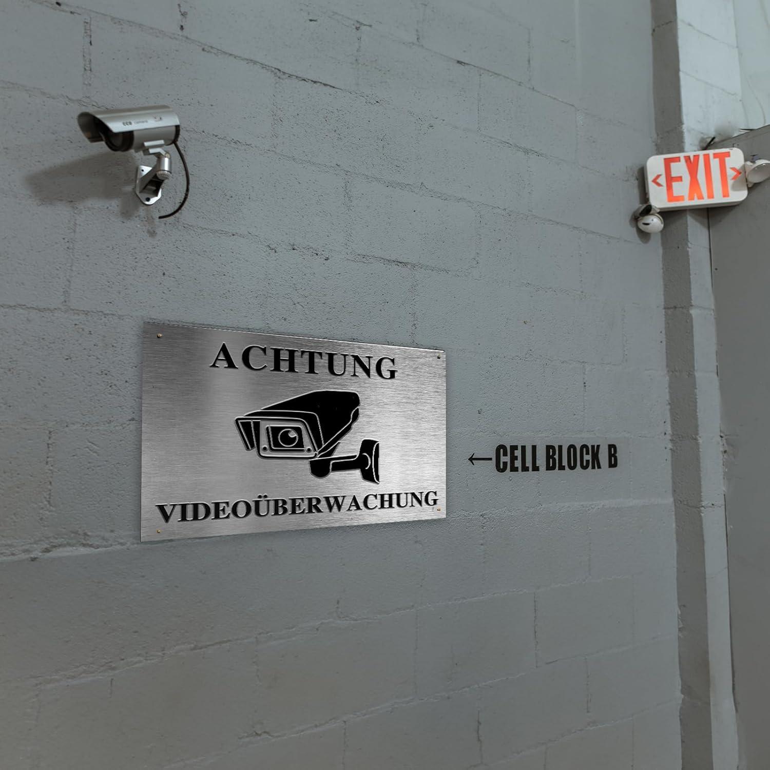 Videoüberwachungsschild 20x30cm rostfreies Aluminium DE silber