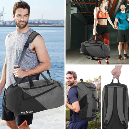 Große 60L Sporttasche Rucksack mit Schuhfach Nassfach Fitness Reisetasche