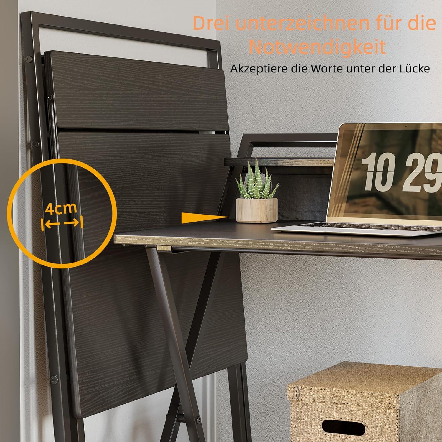 Kleiner klappbarer Computertisch mit Regal, 60 cm, schwarz