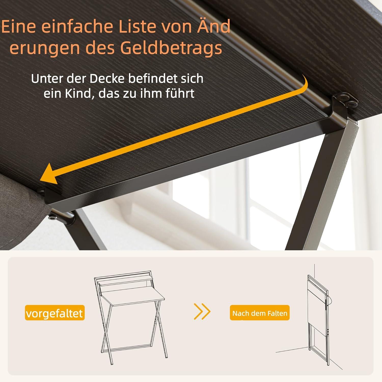 Kleiner klappbarer Schreibtisch 60 cm mit Regal Aufbewahrungstasche