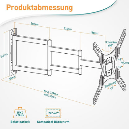 TV Wandhalterung für 26-60 Zoll Fernseher, Eckhalterung mit