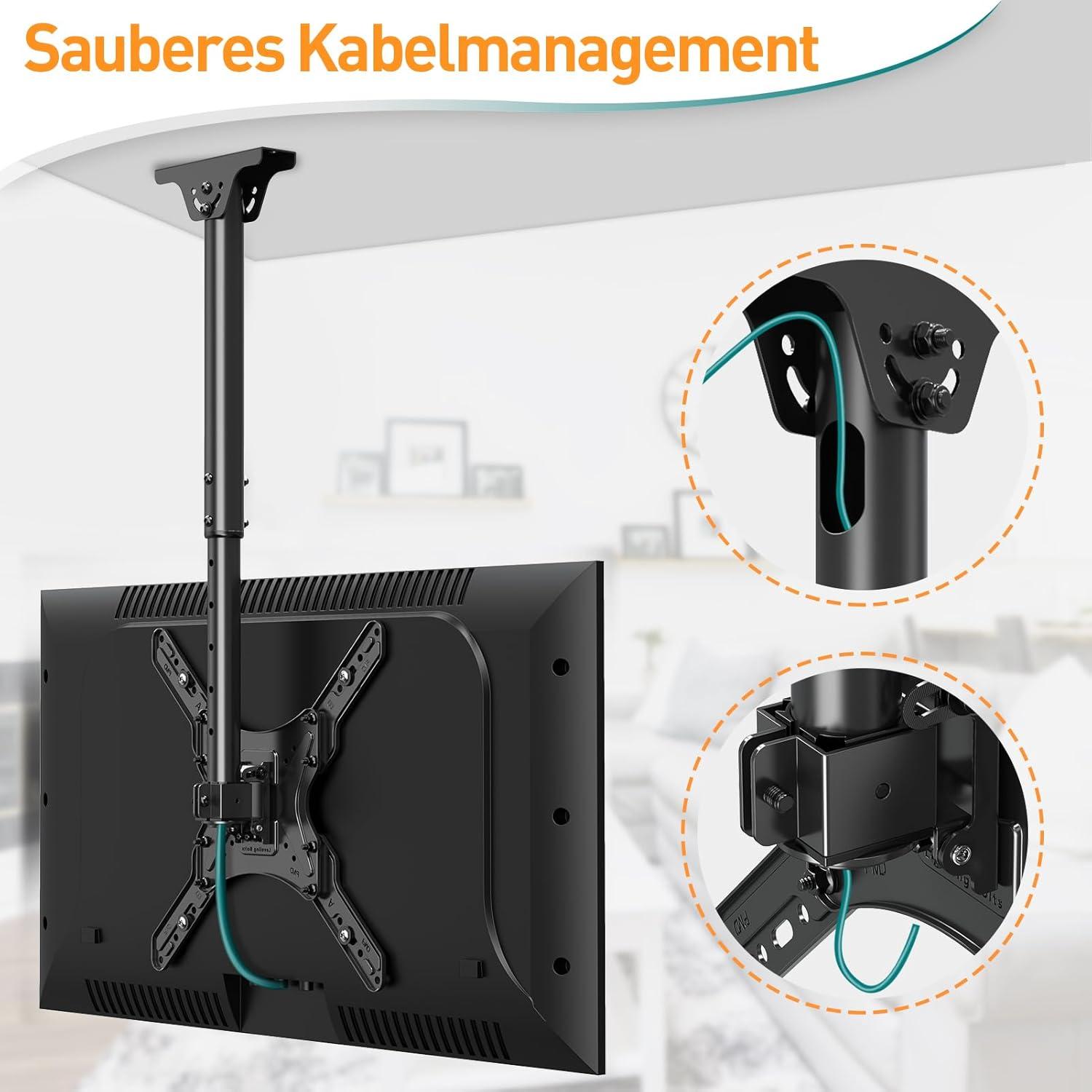 TV Deckenhalterung für 24-65 Zoll Flach & Curved Fernseher bis 45KG VESA 400x400mm EV3015