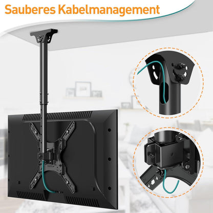 TV Deckenhalterung für 24-65 Zoll Flach & Curved Fernseher bis 45KG VESA 400x400mm EV3015