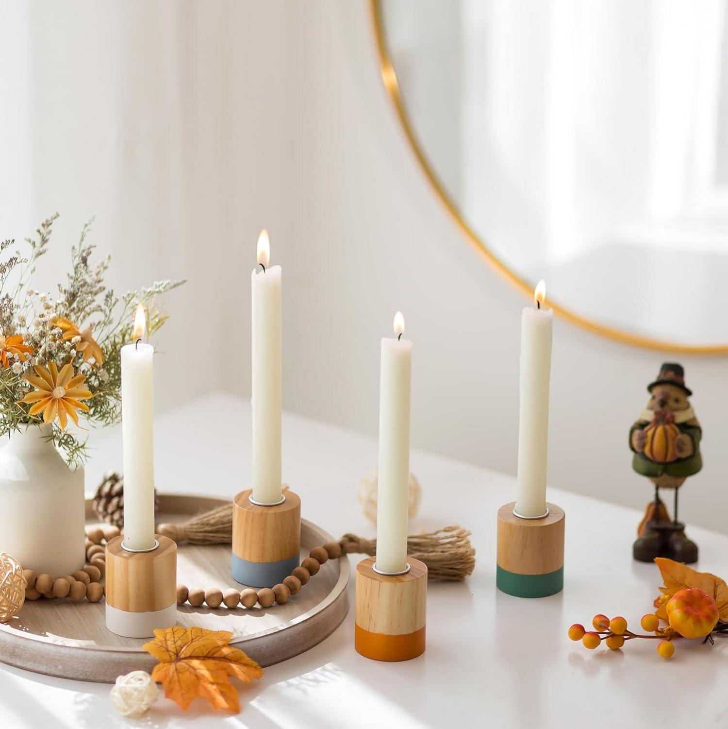 Romadedi Holz Kerzenständer 4er Set - Rustikale Vintage Deko