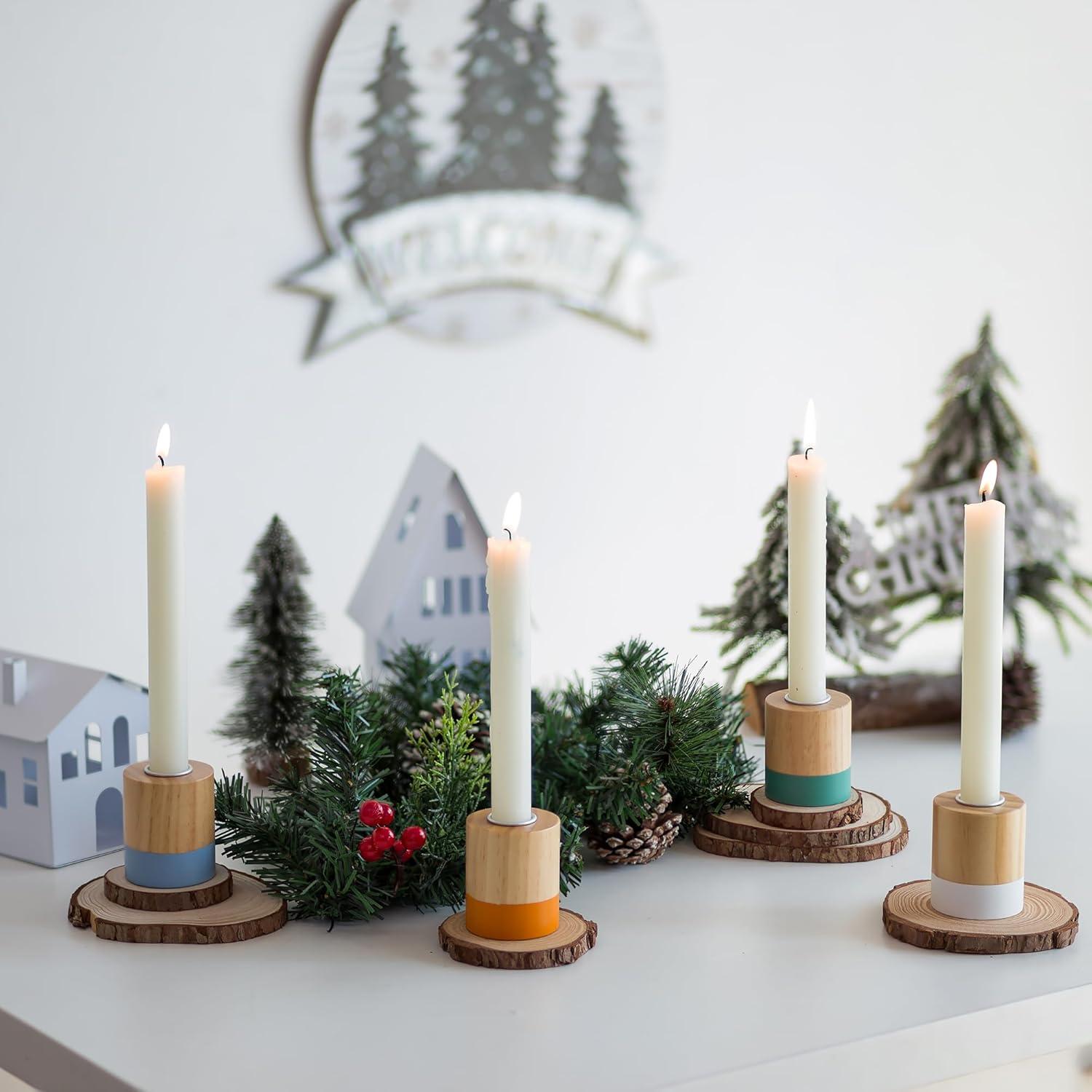 Kerzenständer Holz Vintage 4er Set für Tischdeko Hochzeit Weihnachten