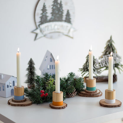 Kerzenständer Holz Vintage 4er Set für Tischdeko Hochzeit Weihnachten