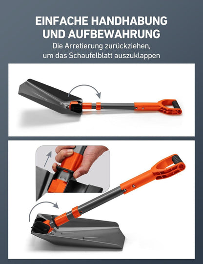 AstroAI ausziehbare Schneeschaufel mit verstärktem Aluminiumgriff und Eisenscharnier, tragbar und multifunktional