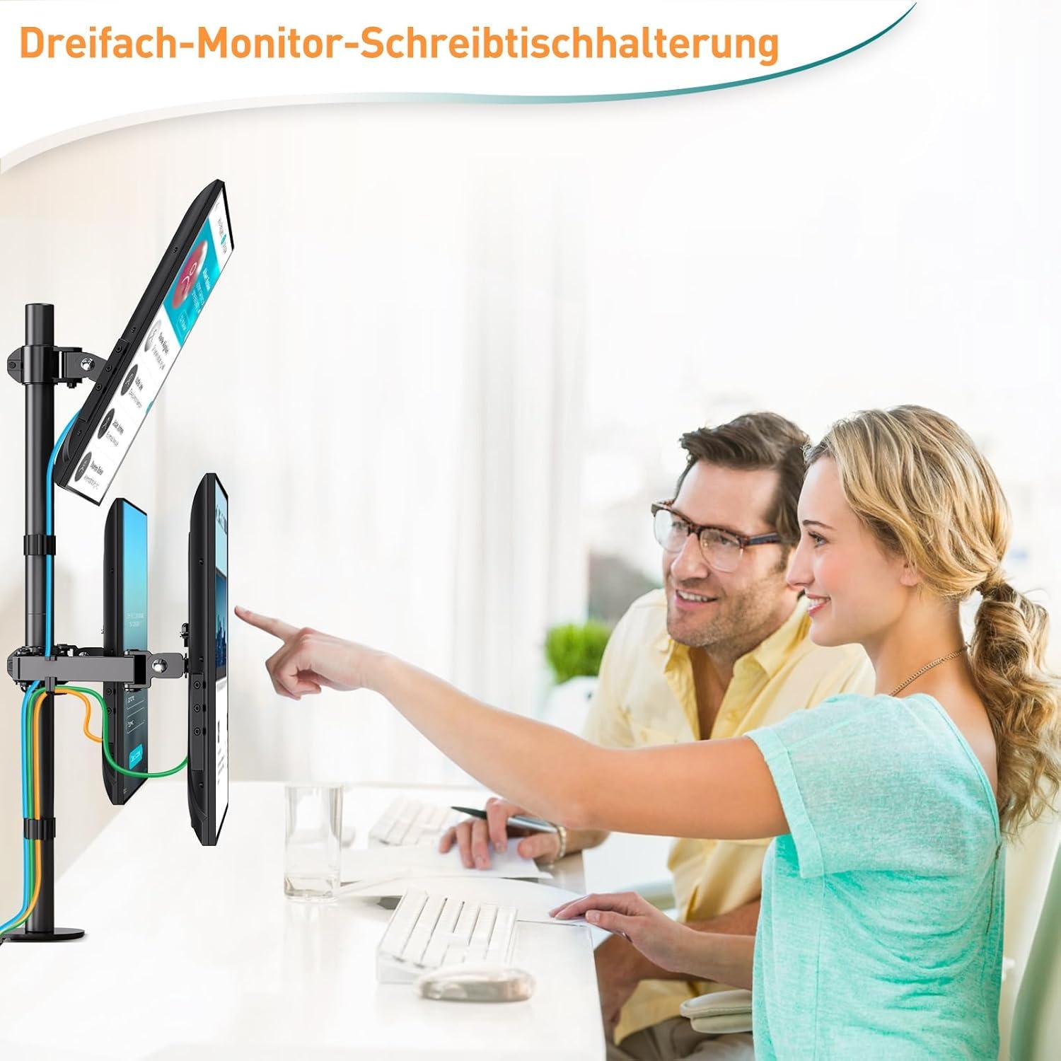 Monitor Halterung für 3 Monitore 17-32 Zoll, Höhenverstellbar, 360°, 8kg pro Arm, VESA 75/100mm
