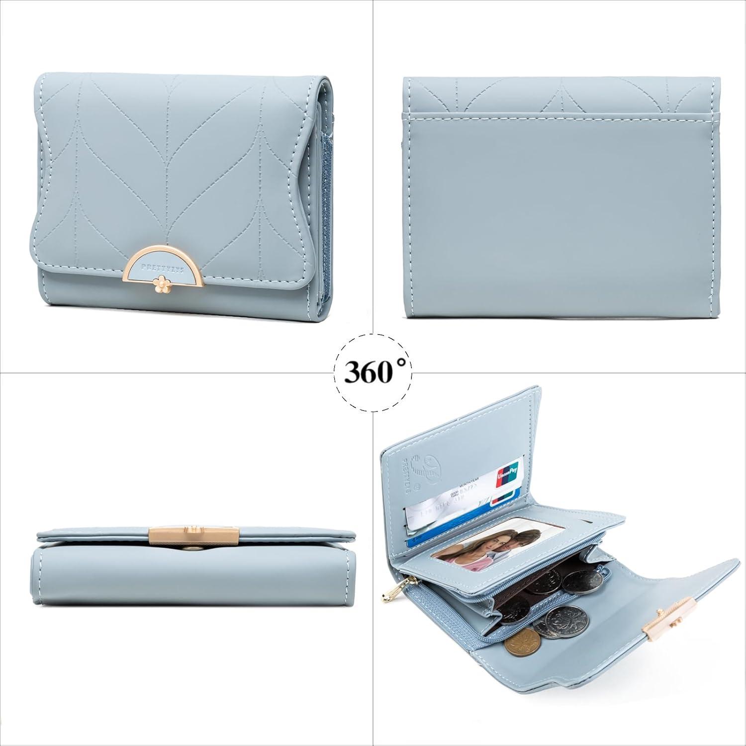 ANYWN Damen Geldbörse klein Portemonnaie fächer Münzfach elegant Blau