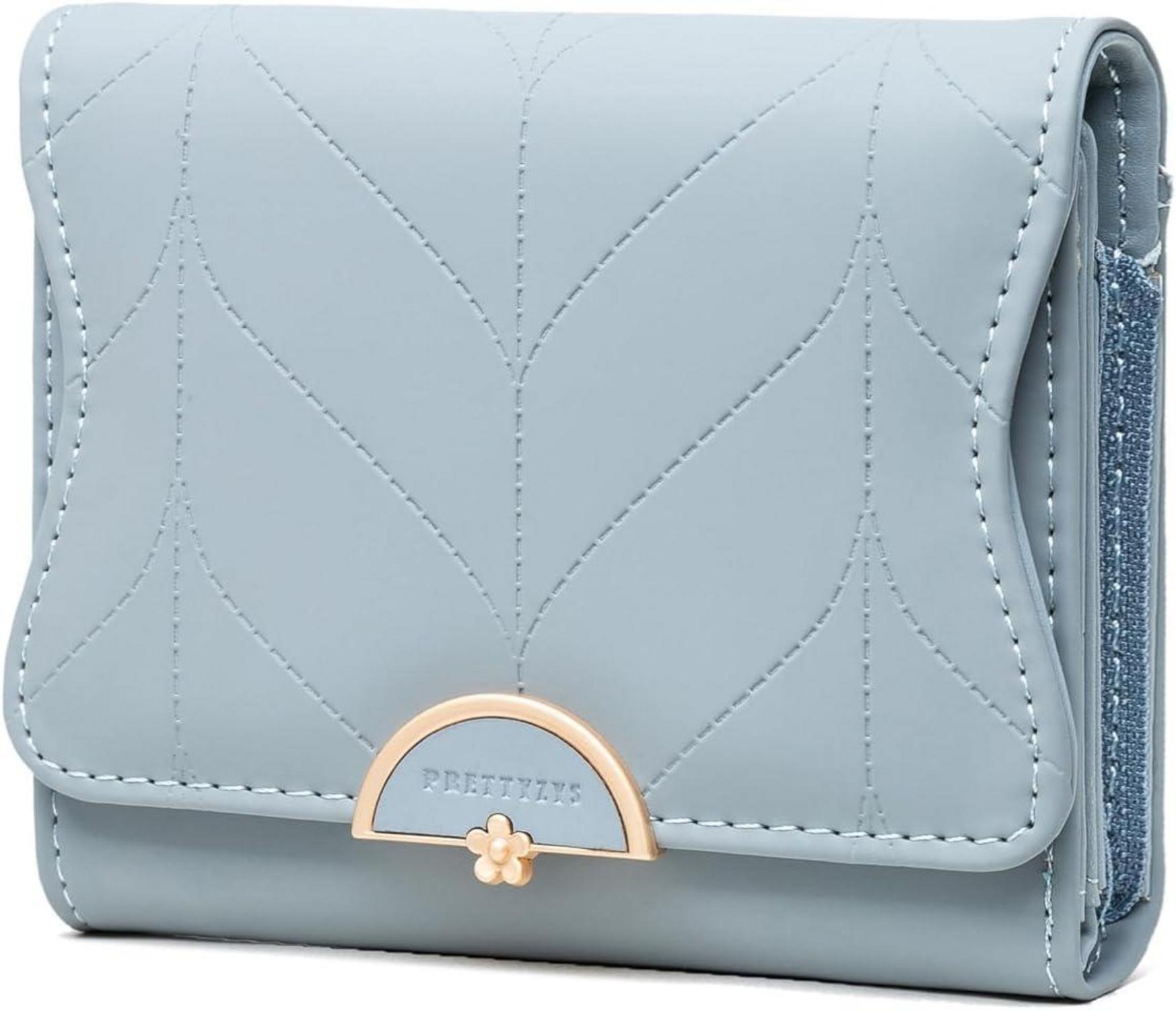ANYWN Damen Geldbörse klein Portemonnaie fächer Münzfach elegant Blau