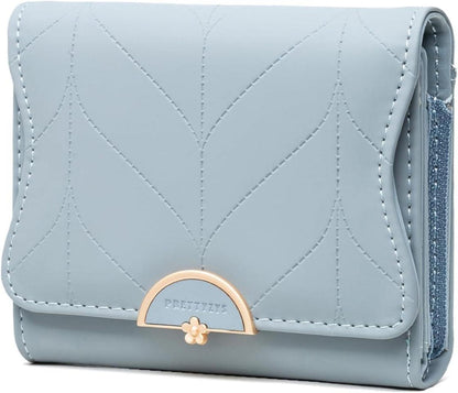 ANYWN Damen Geldbörse klein Portemonnaie fächer Münzfach elegant Blau