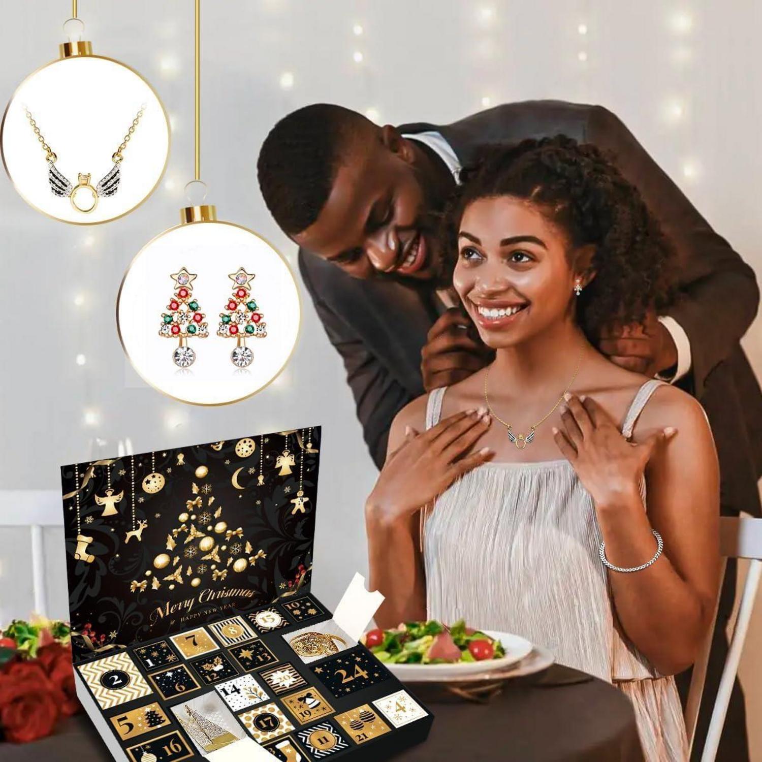 Adventskalender Schmuck 2024 für Frauen & Mädchen - Weihnachtskalender 24 Schmuck wie Halskette Ringe Ohrringe