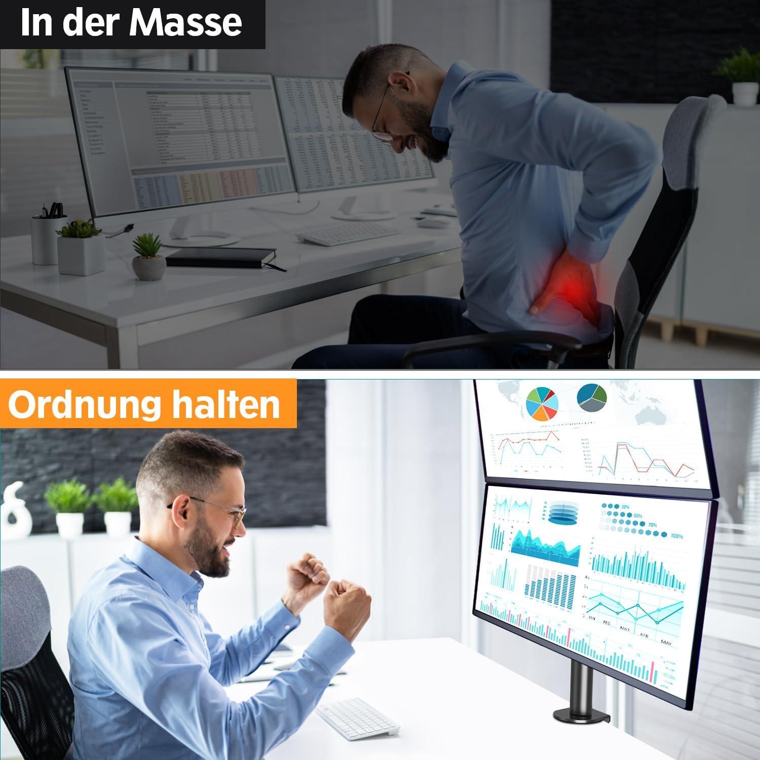 Vertikale Monitor Halterung 2 Monitore 13-32 Zoll bis 8kg, Höhenverstellbar