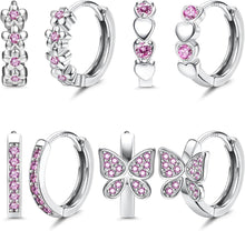 Kleine Silber Creolen Set Zirkonia Schmetterling Herz Blumen Mädchen