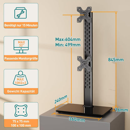 Vertikaler Dual Monitor Ständer 32 Zoll 10KG Freistehende Halterung