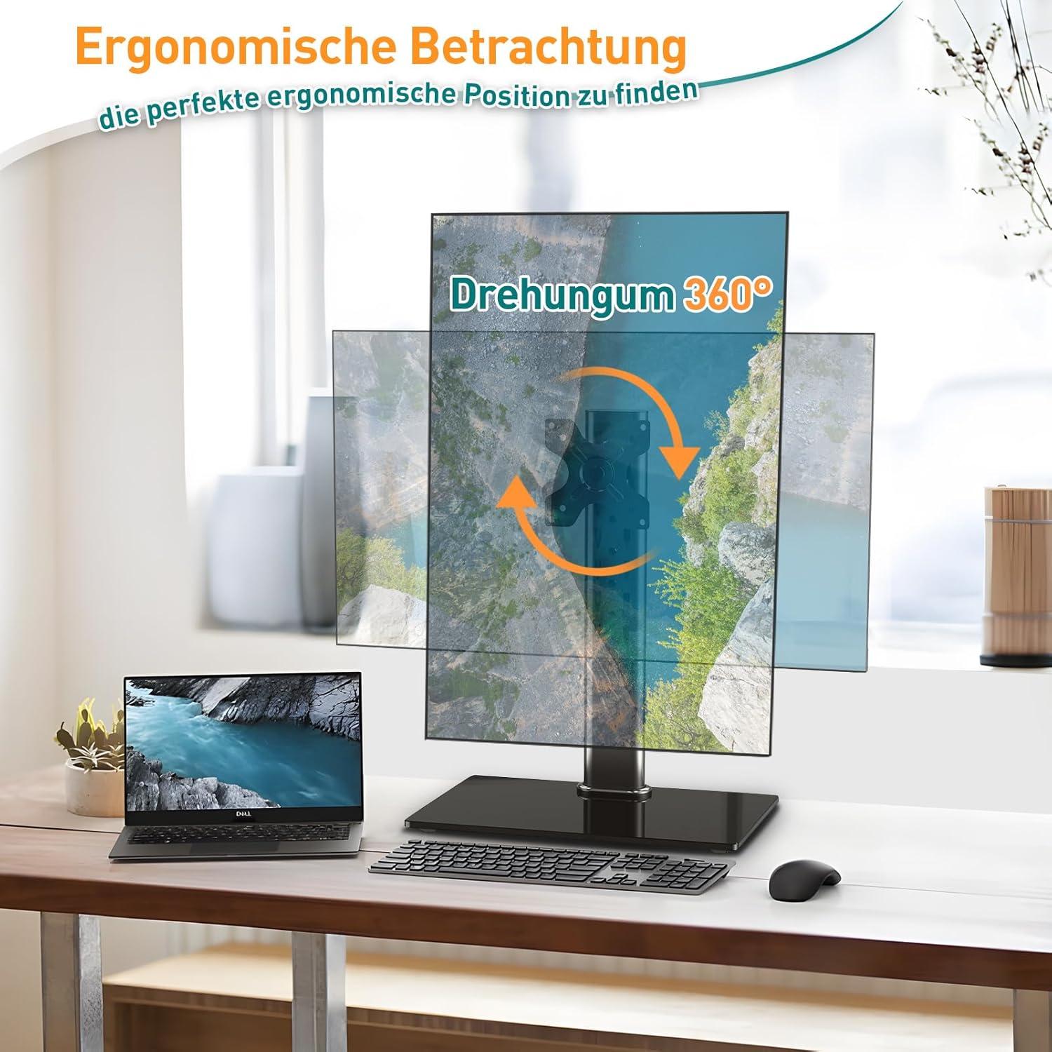Monitorständer 13-32 Zoll, 10kg, Schreibtischständer 360° schwenkbar, neigbar, VESA 75/100mm