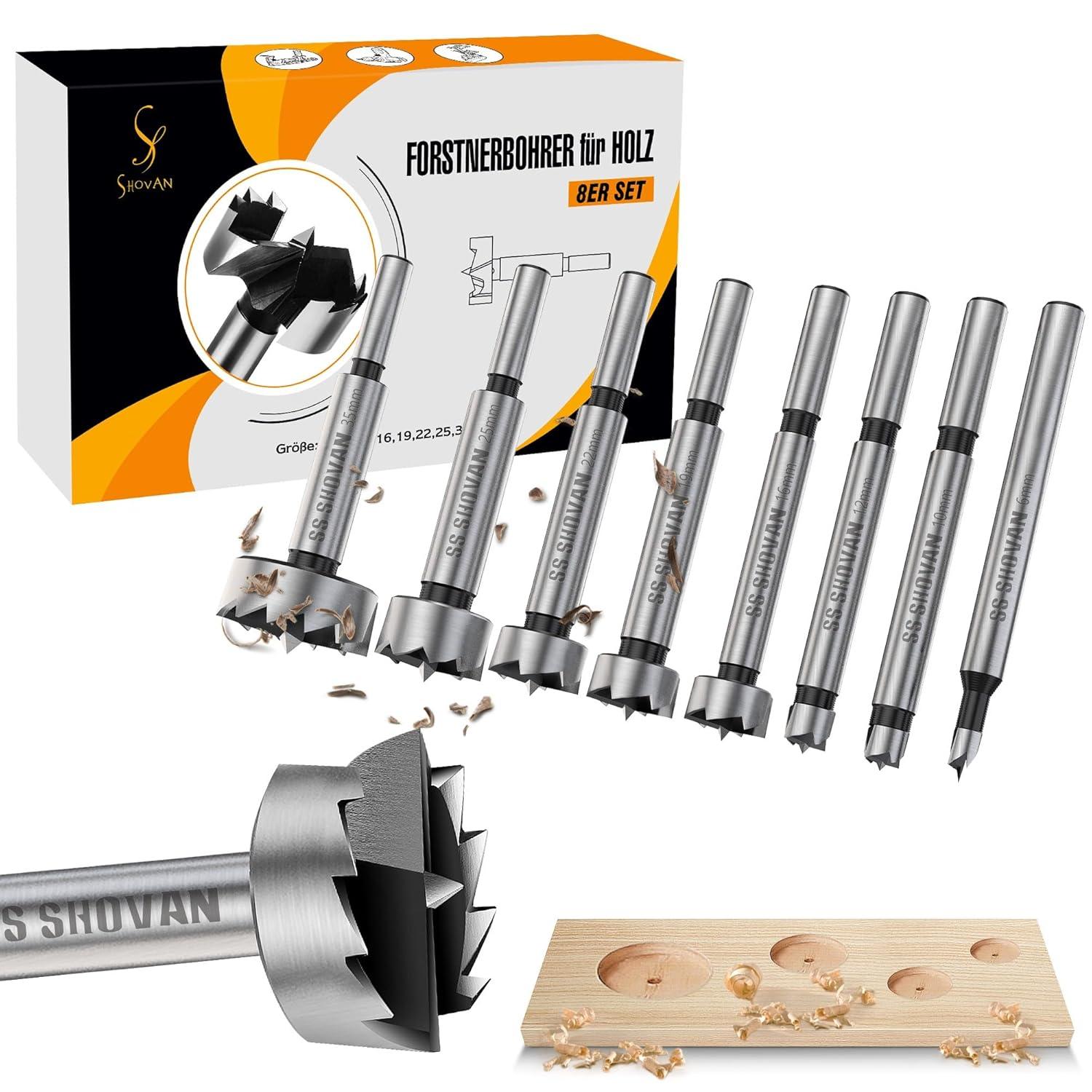 Forstnerbohrer Set 6-35mm, 8TLG Holzbohrer Professional mit Rundschaft